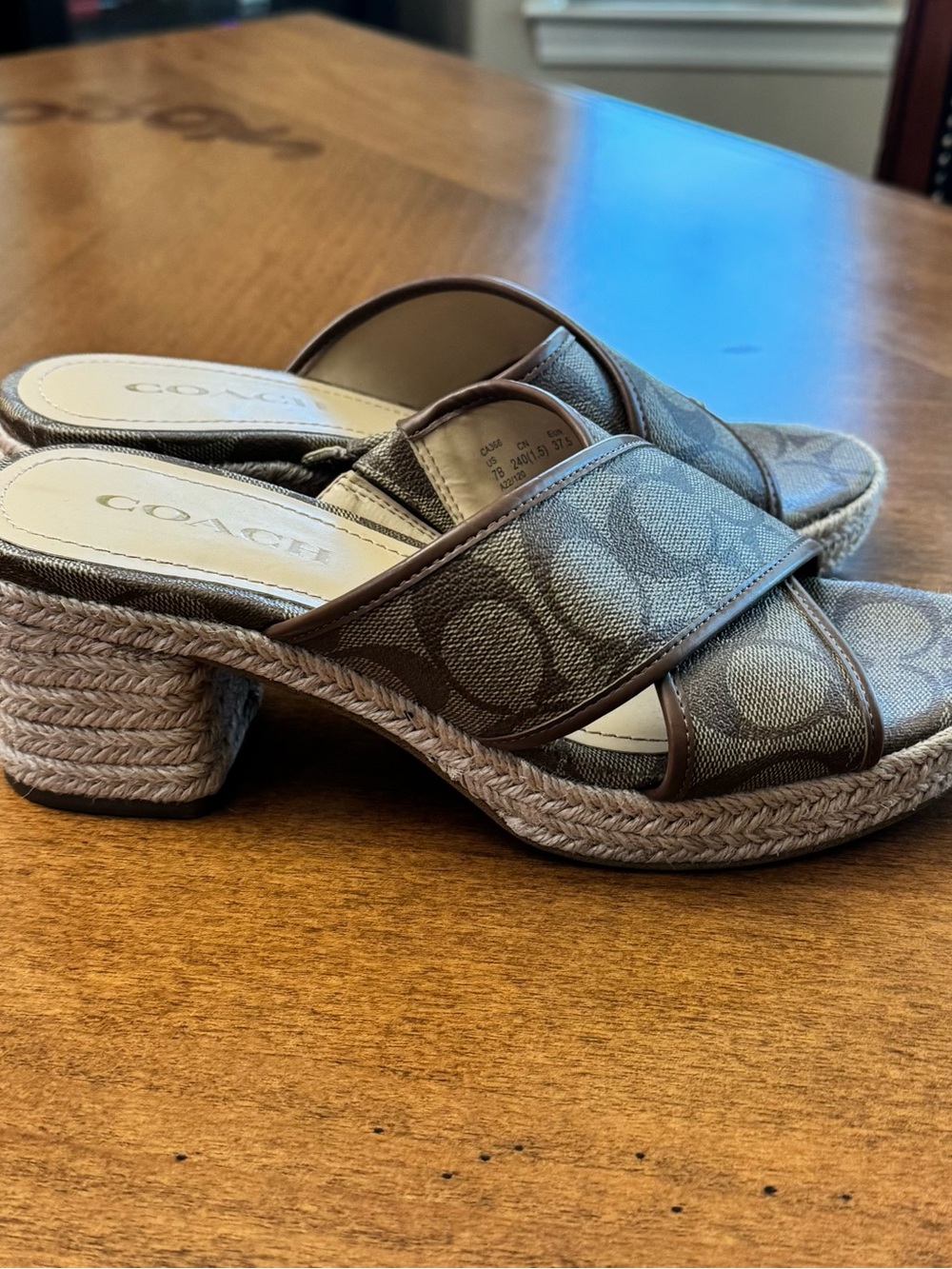 Coach Brown Signature Canvas Crisscross Espadrille Mules - Picture 2 of 4
